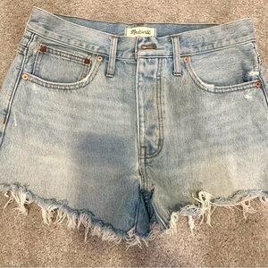 Madewell Faded Light Blue Denim relaxed denim Cutoff Shorts with Frayed Hem